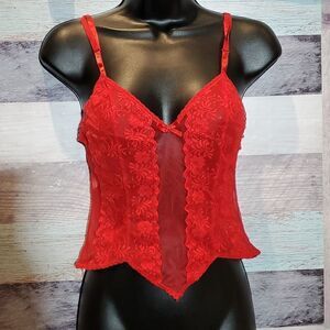 Vintage Sexy Red Floral Lace & Mesh Cami Intimate Teddy Sleepwear, Sz XS?